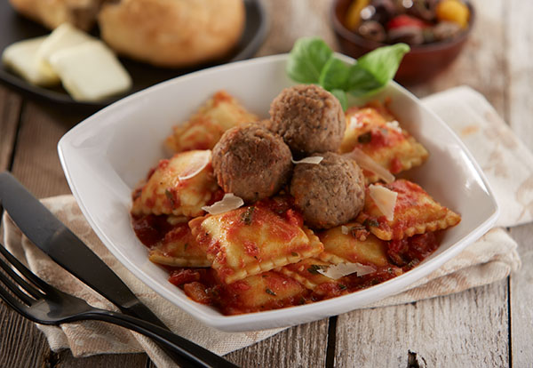 Celentano Medium Square Cheese Ravioli with Rosina Traditional Premium Italian Beef Meatballs
