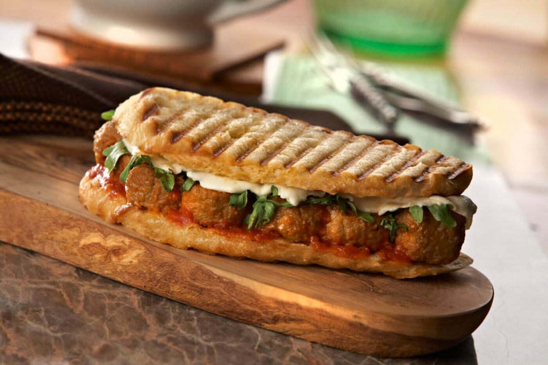 Rosina meatball panini on a serving board