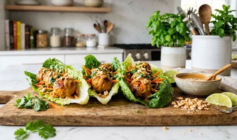 Bang Bang Chicken Meatballs Lettuce Wraps