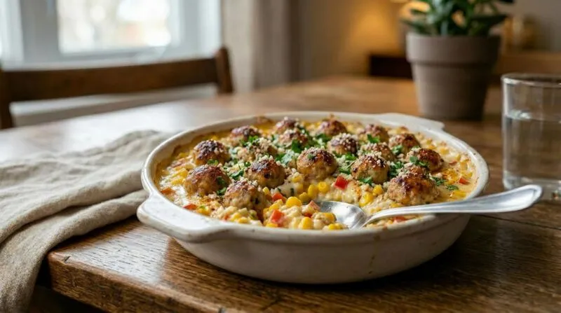Bang Bang Chicken Meatballs Street Corn Meatball Casserole