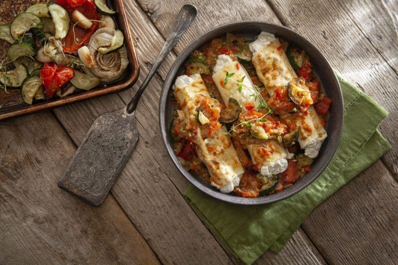 Manicotti with Roasted Vegetable Sauce