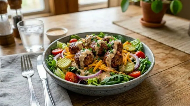 High Protein Meatballs Cheeseburger Salad