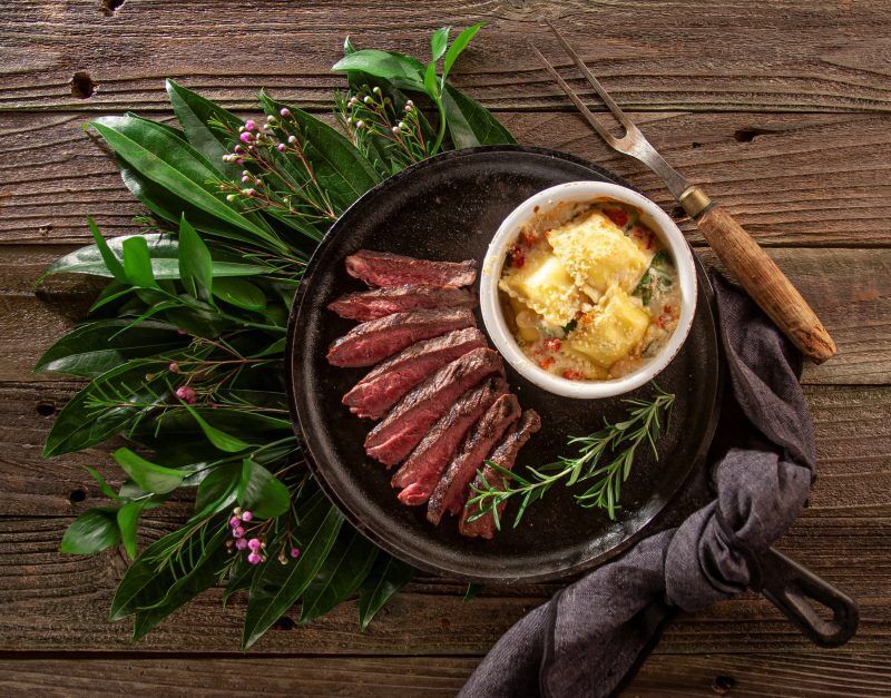 Celentano 4 Cheese Ravioli Cheesy Pasta Bake Seared Steak scaled
