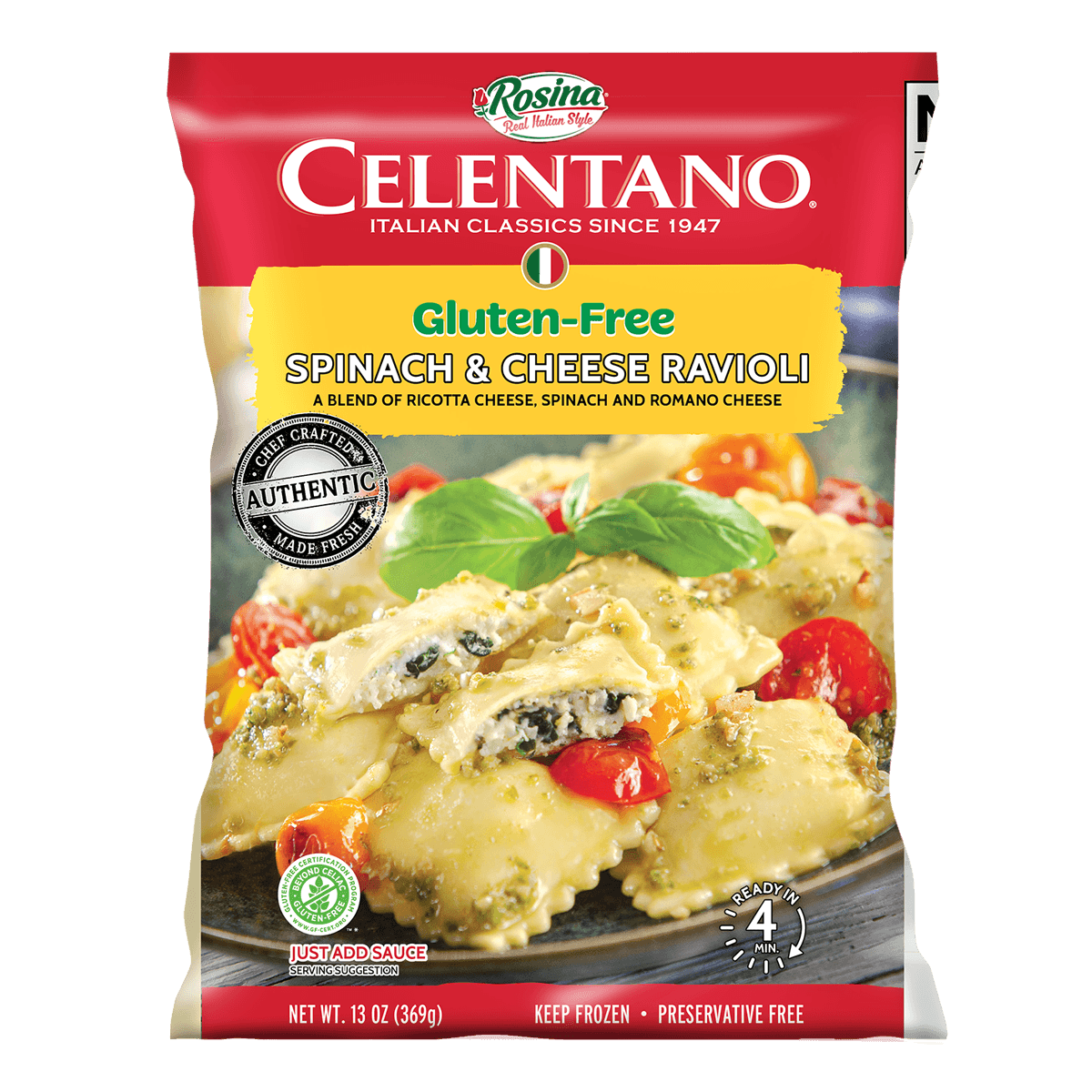 13oz Rosina PASTA Gluten Free Spinach & Cheese Ravioli