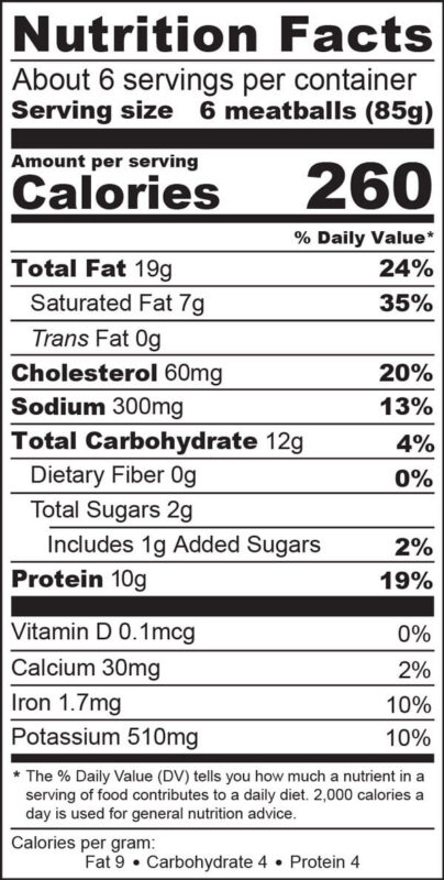 18oz ReducedSodium Meatballs NFP