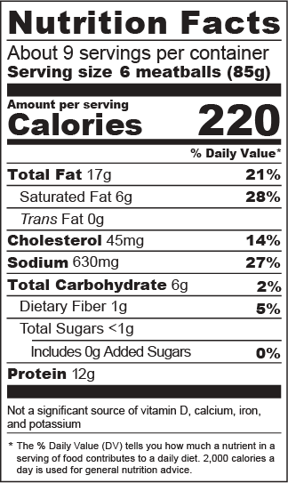 26 oz ML Bite Size Homestyle Meatballs NFP 26 oz ML Bite Size Homestyle Meatballs NFP