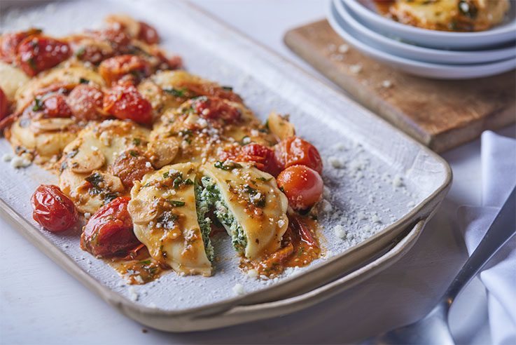 Florentine Ravioli Oven Roasted Tomatoes