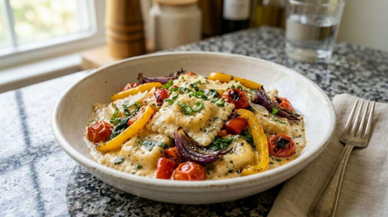 High Protein 4 Cheese Ravioli Garlic & Herb Cream Cheese with Roasted Vegetables