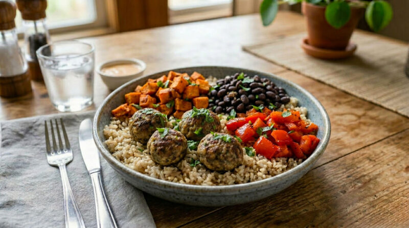 High Protein Sweet Potato Black Bean Southwest Bowl