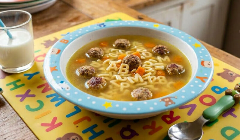 Mini Meatballs Alphabet Soup with Mini Meatballs
