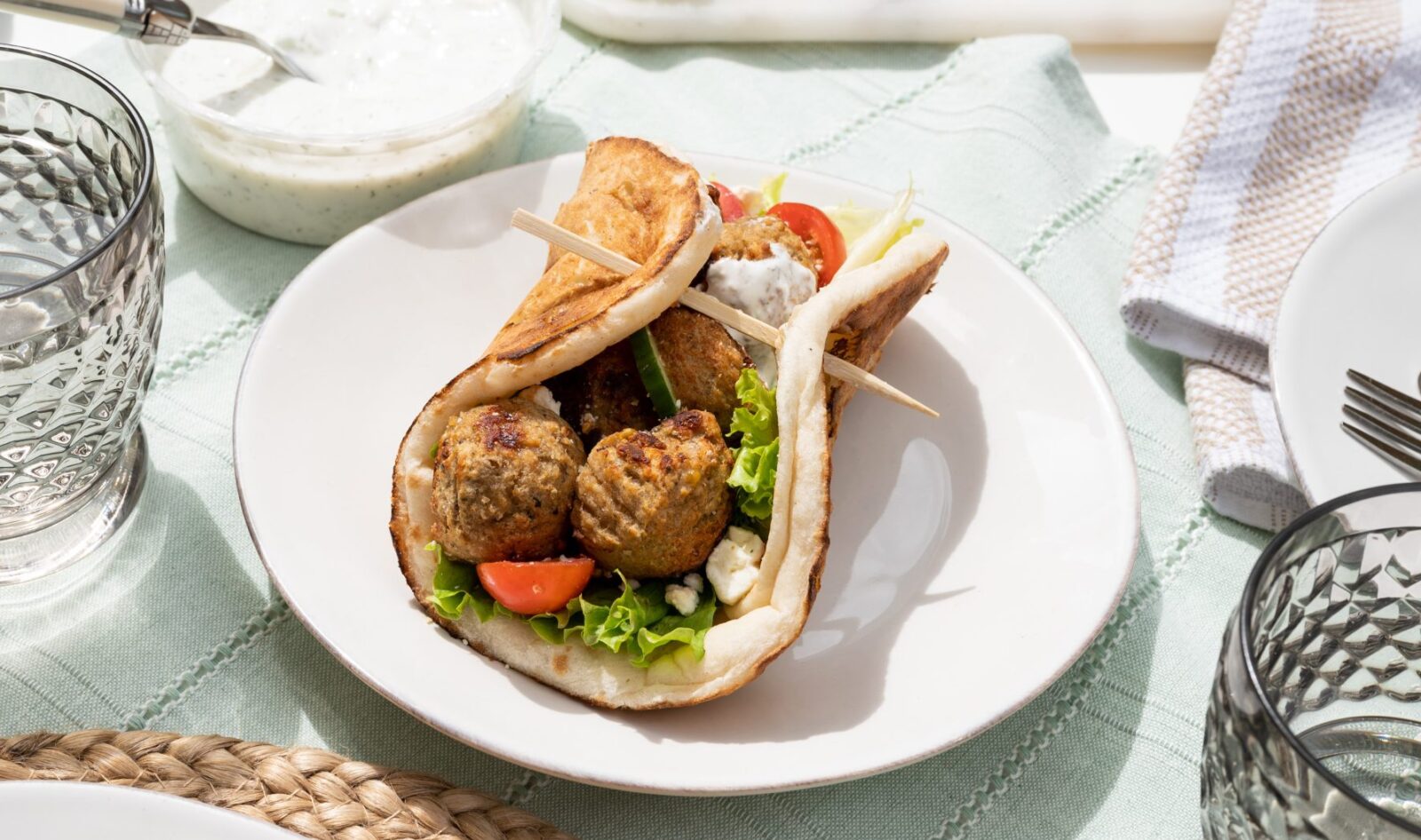 Greek Turkey Meatball Gyro with Tzatziki